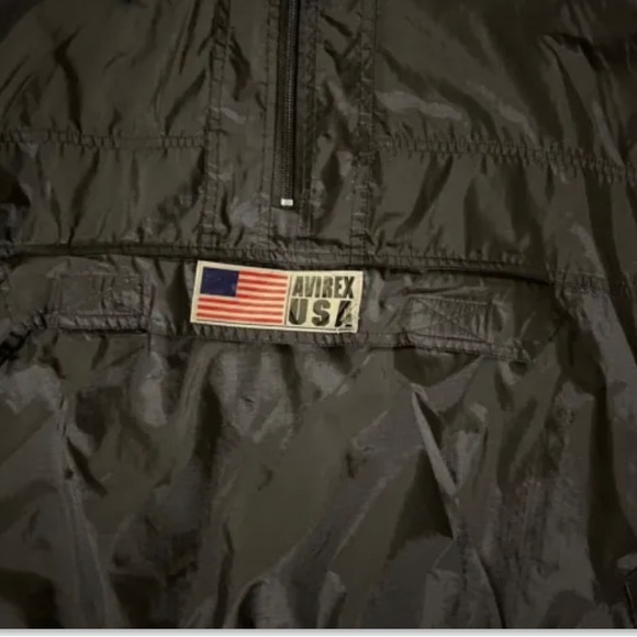 Avirex USA Vintage Nylon 1/2 Zip Pullover Hoodie Wind Rain Jacket Adult 4X Black - Picture 4 of 8